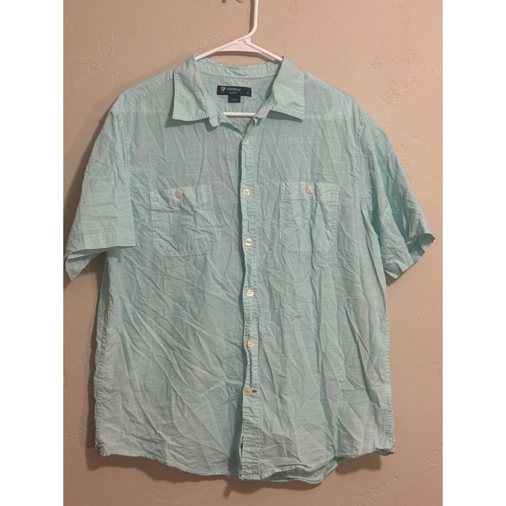 cremieux classics shirt L mint aqua slub 2 pocket button up C tab mens